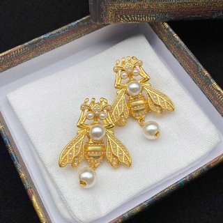 The hot topic! Dior Bee earrings replica metal resin pearl crystal dei45102