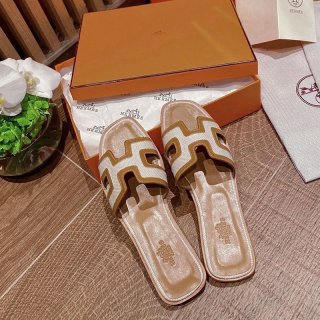 21-22AW Hermes Oran sandal copy Oran leather and canvas sandals eru08562
