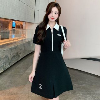 ☆Super popular☆★Prada★One piece replica crepe de chine dress 2 colors pua23919