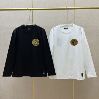 Hard to find Fendi Azure Embroidered FF Long Sleeve Crew Neck T-Shirt Replica 2 Colors fee86210