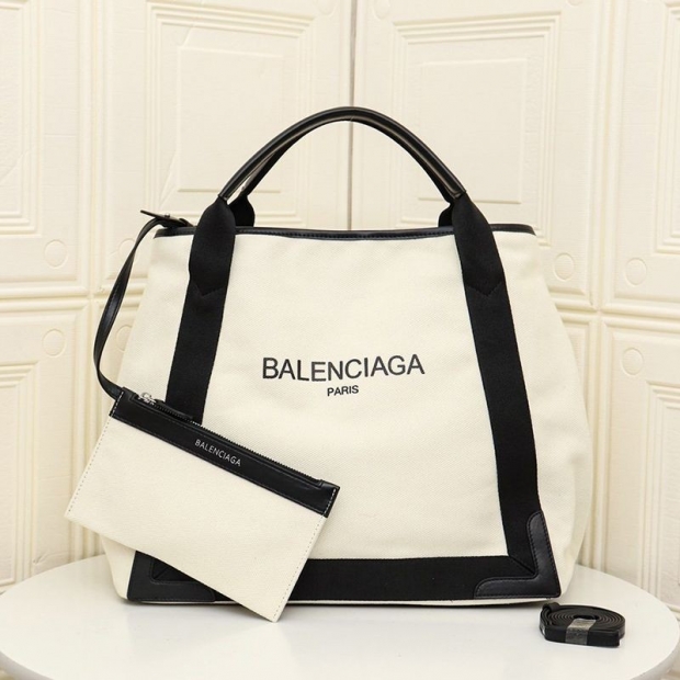 Very popular: Balenciaga Navy Cabas Replica M 2WAY Tote Bag White x Black bam62872