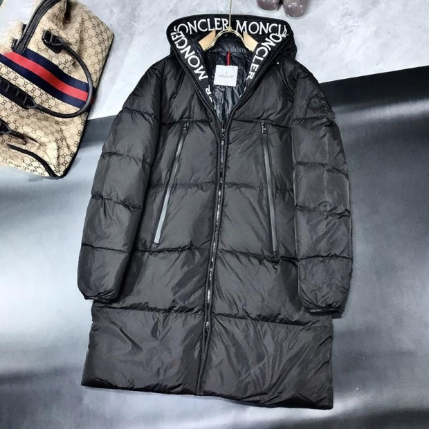 Moncler replica lettering embroidery medium length hooded down jacket moc26607
