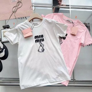 Best Price Guaranteed Miu Miu Embroidered Cotton T-Shirt Replica myl63098