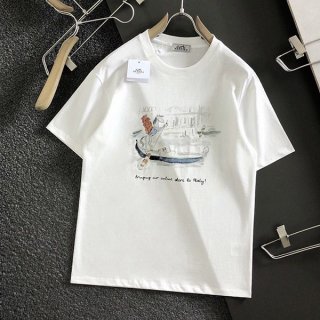 Extremely rare! Hermes short-sleeved T-shirt copy with H embroidery, cotton erq96470