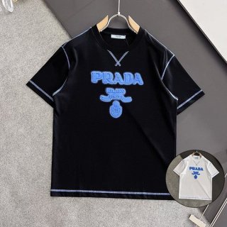 Secured Prada Replica Embossed Logo Cotton T-Shirt 2 Colors puj65769