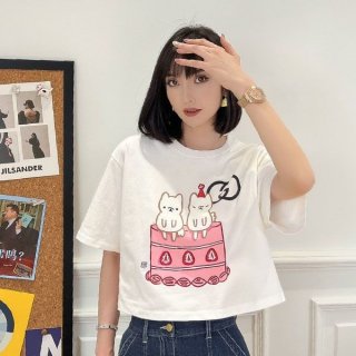 Instant Shipping Gucci Kawaii Cropped Cotton Jersey T-Shirt Fake Print 717684XJFBL9095