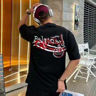 ★Popular in Japan! Gucci x Balenciaga collaboration copy crew neck T-shirt guv58011