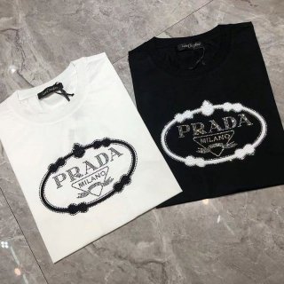 Very popular!! New color Prada logo T-shirt replica unisex white black pua92336