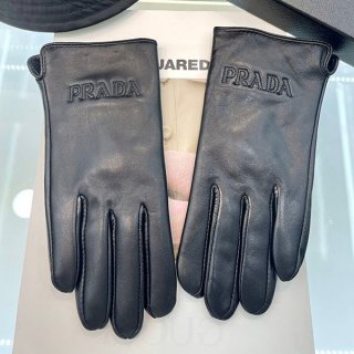 Prada Logo Black Leather Gloves Replica puu55945