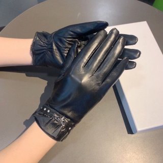 Replica Prada Logo Black Leather Gloves puu23975