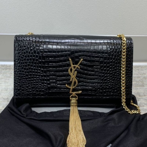 Free shipping Saint Laurent Kate replica crocodile embossed shiny leather bag Sax72523