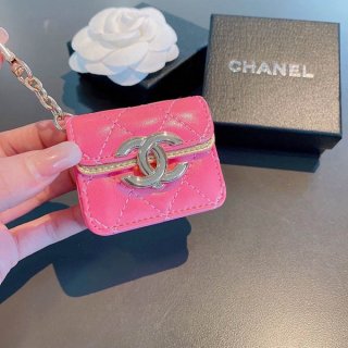 Fake Chanel Airpods Case Leather Earphone Case with Large Metal Logo shy58635