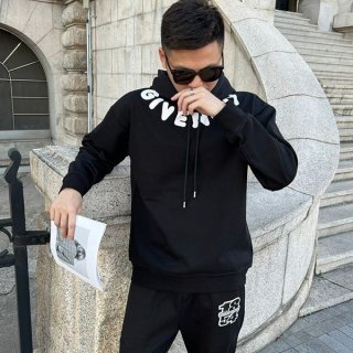 Free shipping Givenchy logo black cotton long sleeve hoodie copy jiq57043