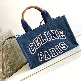 Cute Celine Large Cabas Tais Denim Tote Bag Replica Navy Tan Cep06150
