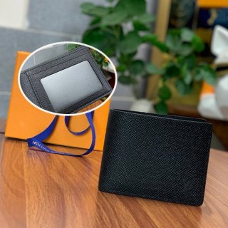 Very popular!! New color Louis Vuitton Taiga Portefeuille Amerigo NM fake bi-fold wallet black M64005