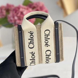 Very popular Chloe WOODY replica mini tote bag linen canvas chk31296