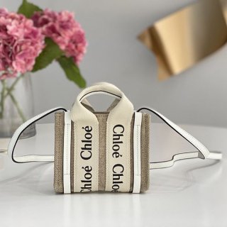 Eye-catching color Chloe WOODY replica mini tote bag linen canvas CHW75415