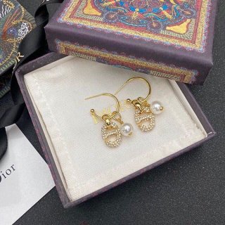 Dior Replica CD NAVY Earrings Gold Signature Pearl det45013