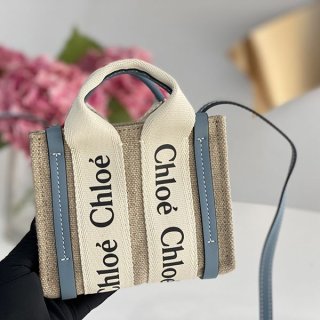 ★Popular in Japan! Chloe WOODY Replica Mini Tote Bag Linen Canvas chc71854