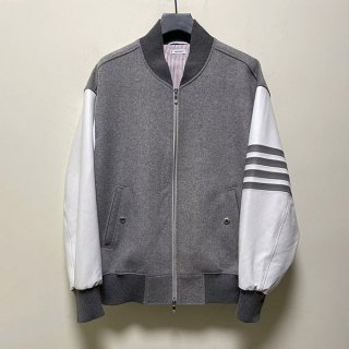 Thom Browne Replica 4 Line Leather Sleeve Oversized Jacket MJO161X