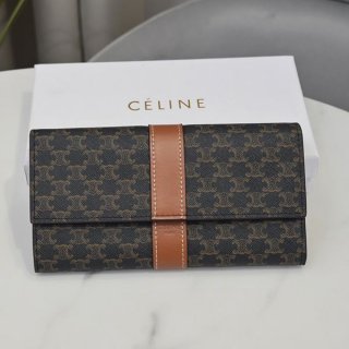 ★Popular in Japan! Celine Triomphe Canvas & Lambskin Flap Wallet Replica 10D552BZ9.04LU