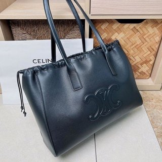 Extremely rare! Replica Celine Cabas Drawstring Cuir Triomphe Black 199973DU3