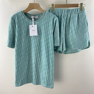 21-22AW Dior T-shirt replica oblique round neck terry cotton top and bottom set dei74877