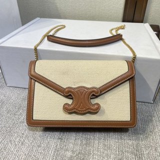 Extremely Rare! Celine Teen Cuir Triomphe Bag Replica Tan/White Cec01400