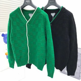 Bottega Veneta Replica Check Cotton Blend V-Neck Bicolor Cardigan 2 Colors 701920V1WX04809