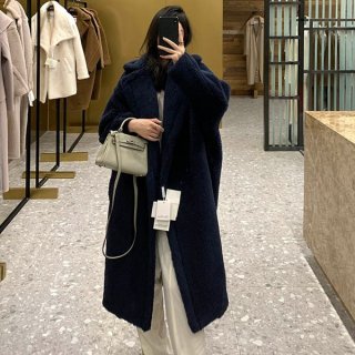 Max Mara TEDDY Teddy Bear Icon Coat Replica Navy Blue maq53194