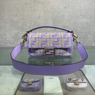 ★Popular in Japan! Fendi Baguette Raffia Bag FF Crochet Fake fel31085