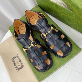 Hard to find Gucci Horsebit low heel sandals replica in black gup88279
