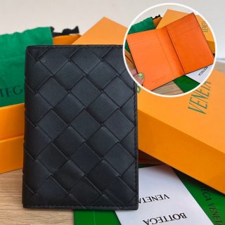 Rare color Bottega Veneta copy flap card case black/orange boh29536