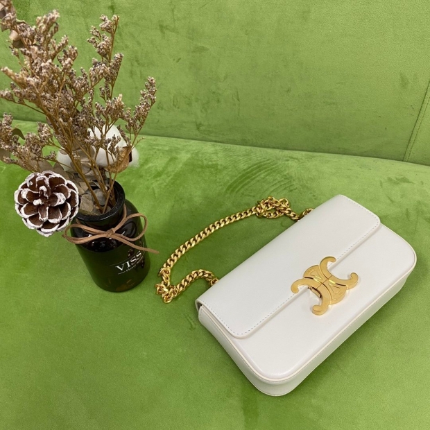 New for Spring: Celine Triomphe Chain Replica Shoulder Bag White Cea20974