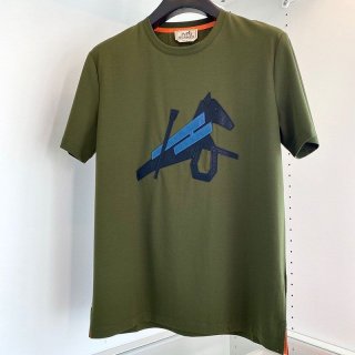 21-22AW [HERMES] Leather patch logo cotton T-shirt copy erl28714