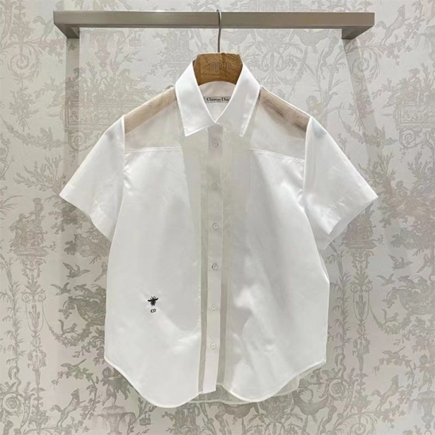 Same-day shipping available ☆ Dior replica short button blouse cotton poplin short sleeves deo70402