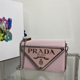 21-22AW Prada Brushed Leather Shoulder Bag Replica Big Logo Chain pup41758