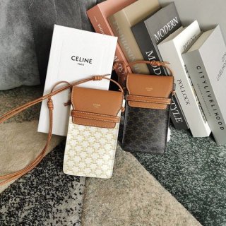 Competitive Celine Phone Pouch Replica 2 Colors/ Triomphe Canvas & Lambskin 10G332CQD