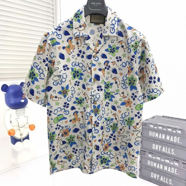 Not available in Japan Gucci geometric print bowling shirt replica top and bottom set gus96467