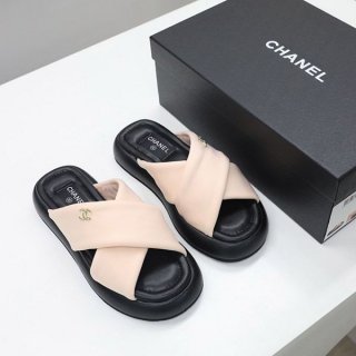 Rare color Chanel leather platform sandals replica black fabric shb24552