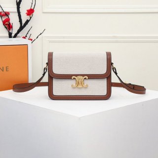 New for Autumn/Winter CELINE Shoulder Bag Replica Textile Medium Triomphe Tan x White 91242BGI04LV