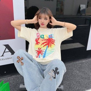 Love at first sight? Gucci palm cotton T-shirt replica guo68402