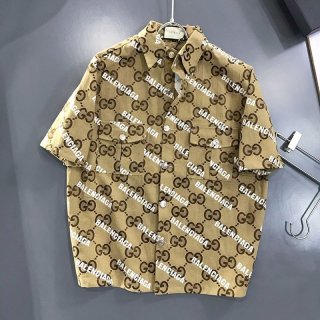 Very popular! Gucci Balenciaga shirt copy ★ White Balenciaga print brown nylon guz94539