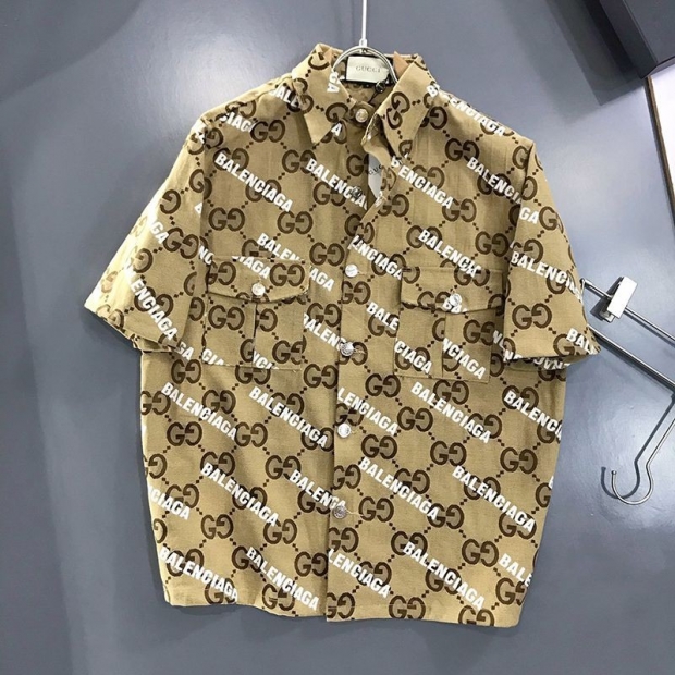 Very popular! Gucci Balenciaga shirt copy ★ White Balenciaga print brown nylon guz94539