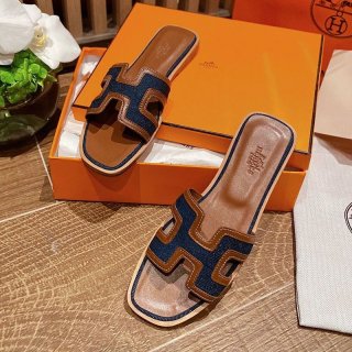 Hermes Replica Oran Leather & Canvas Sandals eri77205