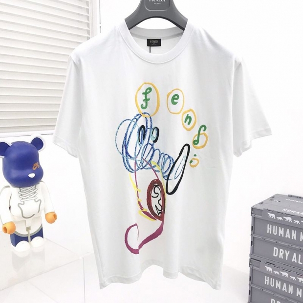 Very popular!! New color Fendi Crew neck logo jersey T-shirt fake fev51967