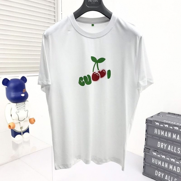 Rare Gucci Cherry Print T-Shirt Replica Blue Cotton gup86838