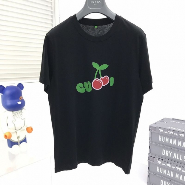 Very popular: Gucci cherry print T-shirt parody blue cotton guf14963