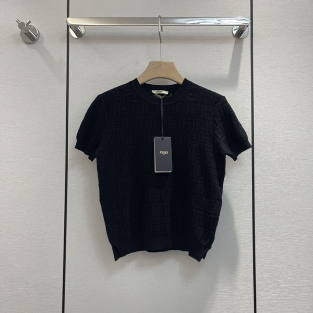 New Spring Collection [Fendi] Crew Neck Short Sleeve T-Shirt FF Logo Cotton Copy feq42525