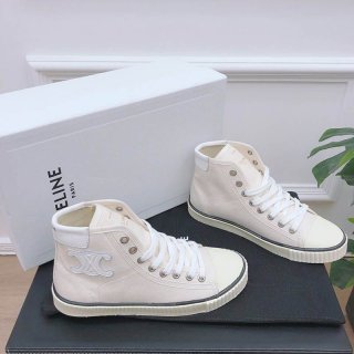 22AW New Celine Blank Lace-up Mid Sneakers Replica Cen77363